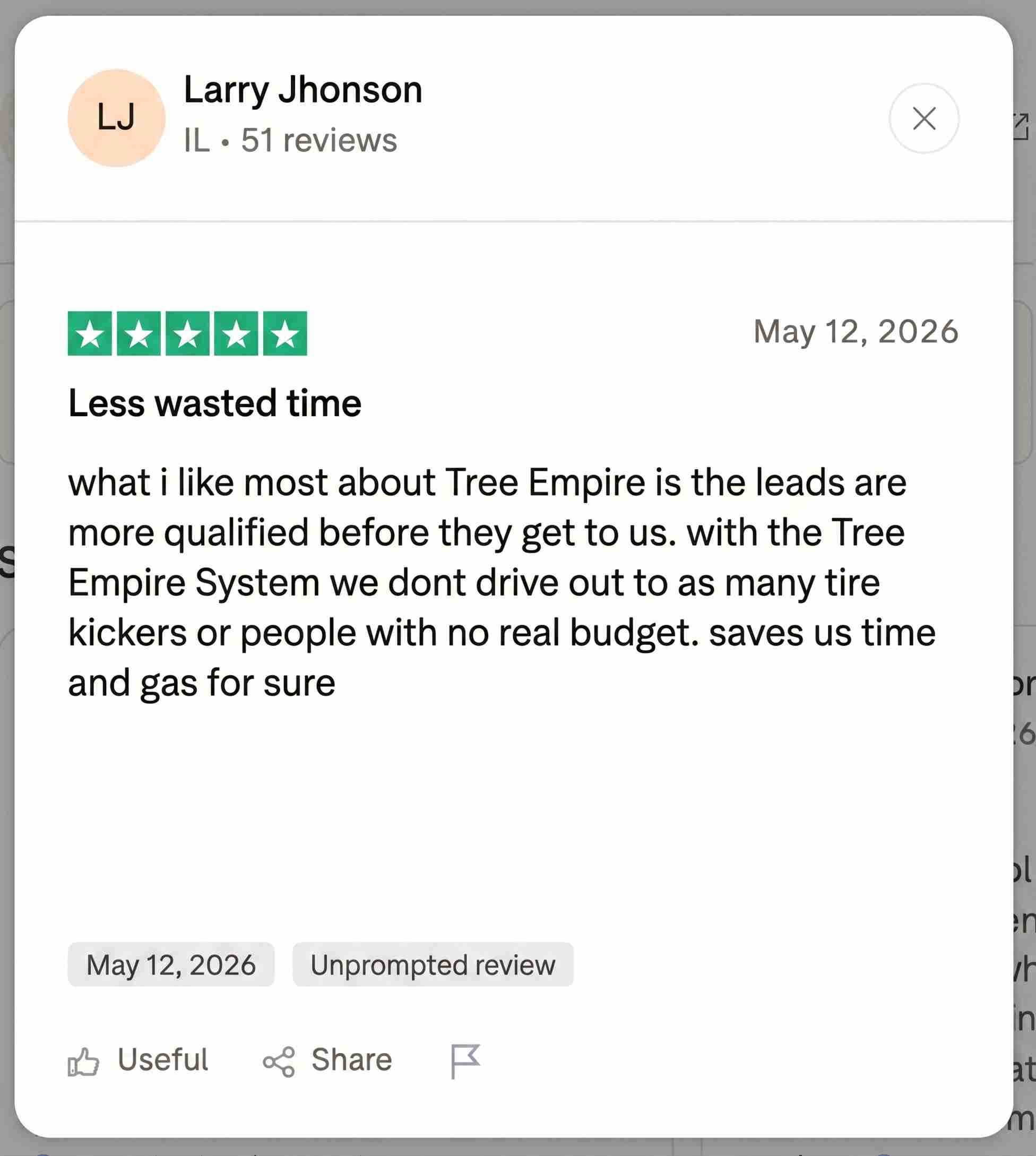 Tree Empire testimonial screenshot 3