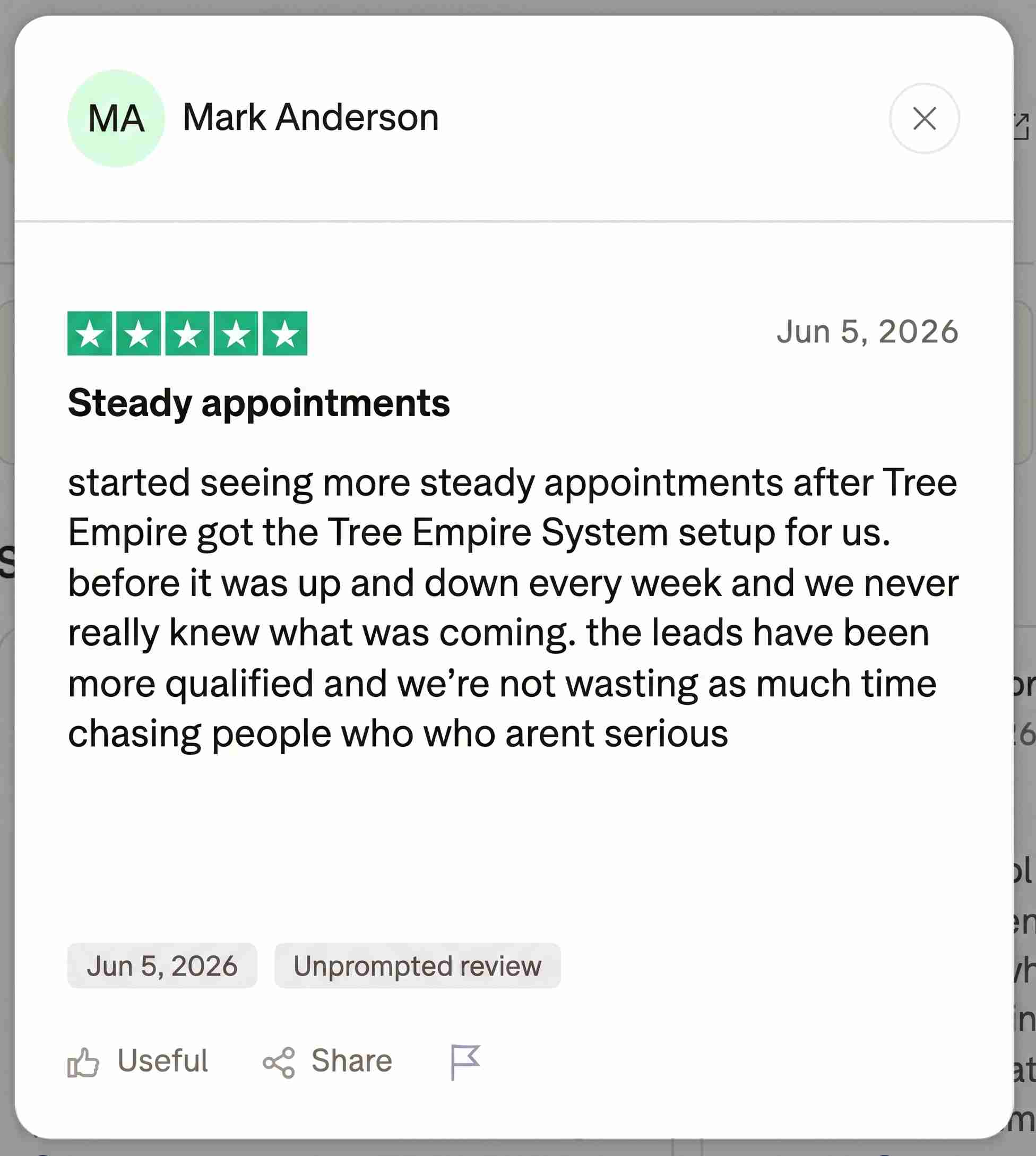 Tree Empire testimonial screenshot 4